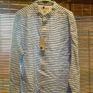 Boden Long Sleeve Linen Button Down Striped Shirt
